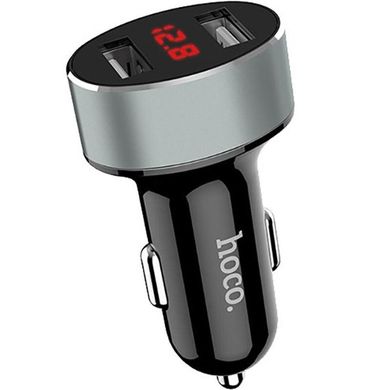 Автомобільний зарядний пристрій Hoco Z26 Display 2 порту USB швидка зарядка 2.1A АЗП чорний + сірий Black / Grey фото