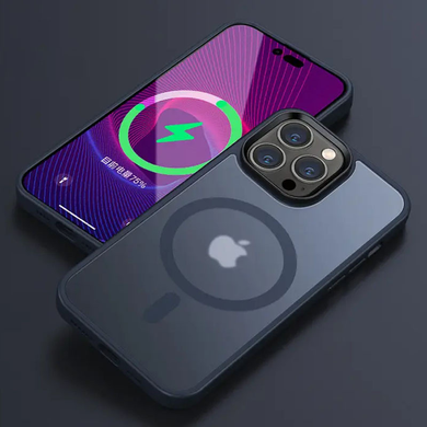 TPU+PC чохол Metal Buttons with MagSafe Colorful для Apple iPhone 14 синій Midnight фото