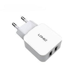 Мережевий зарядний пристрій LDNIO 2 порту USB швидка зарядка 2.4A СЗУ біле White (DL-A2202) фото