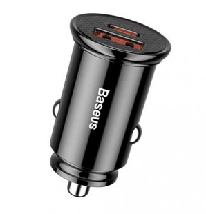 Автомобільний ЗП Baseus Circular Plastic USB, Type-C PD3.0, QC4.0, black фото