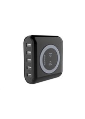 Беспроводное зарядное устройство Awei CW1 USB HUB на 5 портов USB 1.0А Wireless Charge БЗУ черное Black фото