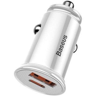 Автомобільний ЗП Baseus Circular USB, Type-C PD3.0, QC4.0, white фото