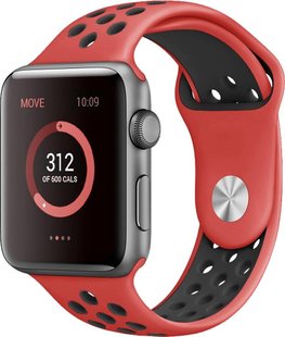 Ремінець Nike Band для Apple Watch 38/40/41mm силіконовий червоний+чорний спортивний ARM Series 5 4 3 2 1 red/black фото