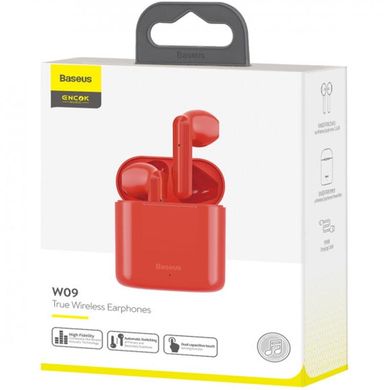 Навушники бездротові вкладиші Baseus W09 Bluetooth з мікрофоном червоні Red фото