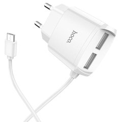 Мережевий зарядний пристрій Hoco C59A 2 порту USB швидка зарядка 2.1A СЗУ біле White + USB Cable MicroUSB фото