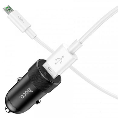 Автомобільний зарядний пристрій Hoco Z32A 1 порт USB швидка зарядка 4А АЗП чорне Black + USB кабель MicroUSB фото
