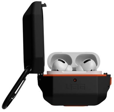 Силиконовый чехол UAG Hardcase для для Airpods Pro противоударный с карабином защитный черный Black/Orange фото