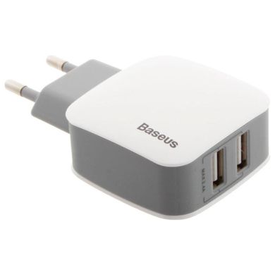 Мережевий зарядний пристрій Baseus Letour (ZCL2B-B02) 2 порту USB швидка зарядка 2.4A СЗУ біле White / Grey фото