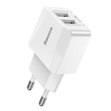 Мережевий зарядний пристрій Baseus Mini Dual-U (CCALL-MN02) 2 порту USB швидка зарядка 2.1A СЗУ біле White фото