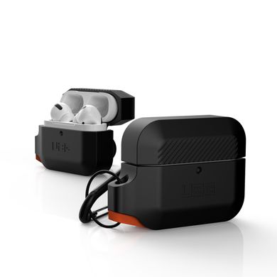 Силіконовий чохол UAG Silicone для для Airpods Pro протиударний з карабіном захисний чорний Black / Orange фото