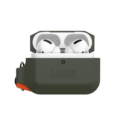 Силиконовый чехол UAG Silicone для для Airpods Pro противоударный с карабином защитный черный Olive Drab/Orange фото