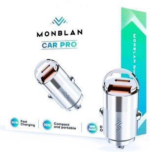 Автомобільний зарядний пристрій Monblan USB + USB-C 30W R1 Car Pro Series (Titanium) фото
