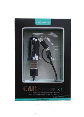 Автомобільний зарядний пристрій + кабель lightning / micro-usb Usams USAMS-TU Black фото