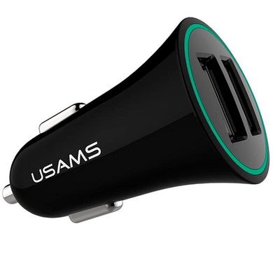 Автомобільний зарядний пристрій Usams С13 2 порту USB швидка зарядка 2.1A АЗП чорне Black + USB кабель Lightning (NTU35LC13TZ) фото