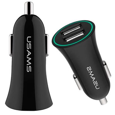 Автомобільний зарядний пристрій Usams С13 2 порту USB швидка зарядка 2.1A АЗП чорне Black + USB кабель Lightning (NTU35LC13TZ) фото