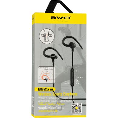Навушники бездротові вакуумні Awei B925BL Sport Bluetooth з мікрофоном чорні Black фото