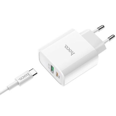 Мережевий зарядний пристрій Hoco C57A QC 1 порт USB швидка зарядка 3A СЗУ біле + (Type-C) White фото