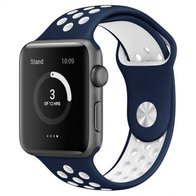 Ремінець Nike Band для Apple Watch 42/44/45mm силіконовий синій+білий спортивний ARM Series 5 4 3 2 1 blue/white фото