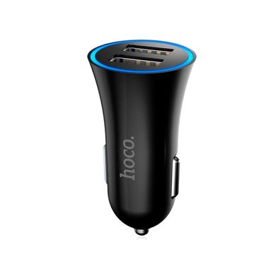 Автомобільний зарядний пристрій Hoco UC204 2 порту USB швидка зарядка 2.4A АЗП чорне Black фото
