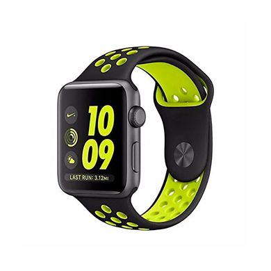 Ремешок Nike Band для Apple Watch 42/44mm силиконовый черный+желтый спортивный ARM Series 5 4 3 2 1 black/volt фото
