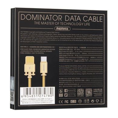 USB Cable Remax (OR) Dominator Fast Char RC-064a Type-C Gold 1m фото