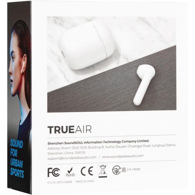 Навушники бездротові вкладиші SoundPeats True Air Bluetooth з мікрофоном білі White фото