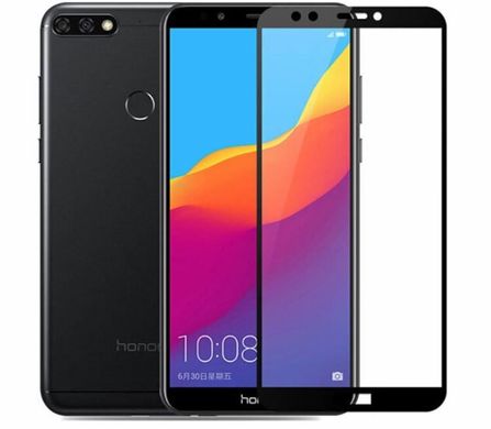 Захисне скло для Huawei Y7 (2018) CAA 2D з проклеюванням по рамці чорна рамка Black фото
