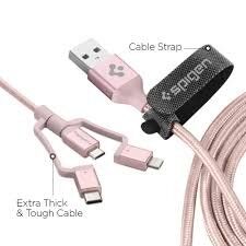 Кабель Spigen Essential C10i3 3 in 1 Type-C Micro-USB Lightning to USB 1.5 метра розовый Gold фото