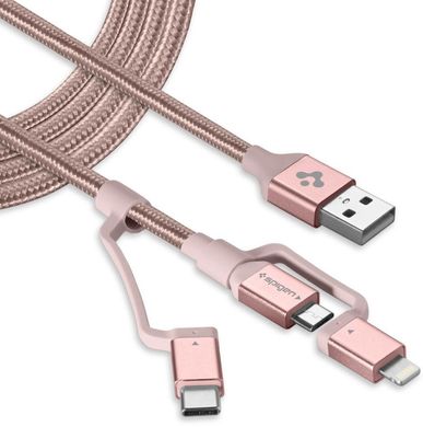 Кабель Spigen Essential C10i3 3 in 1 Type-C Micro-USB Lightning to USB 1.5 метра розовый Gold фото