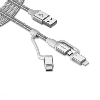 Кабель Spigen Essential C10i3 3 in 1 Type-C Micro-USB Lightning to USB 1.5 метра серый Silver фото