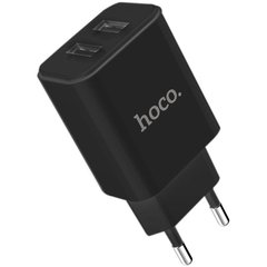 Мережевий зарядний пристрій Hoco C62A 2 порту USB швидка зарядка 2.1A СЗУ чорне Black + USB Cable MicroUSB фото