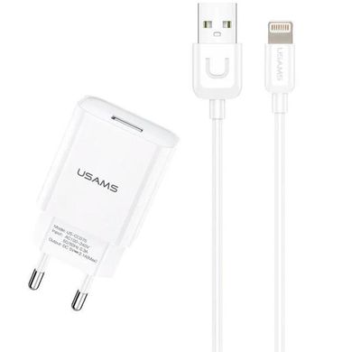 Мережевий зарядний пристрій Usams T21 1 порт USB швидка зарядка 2.1A СЗУ біле White + USB Cable iPhone X фото