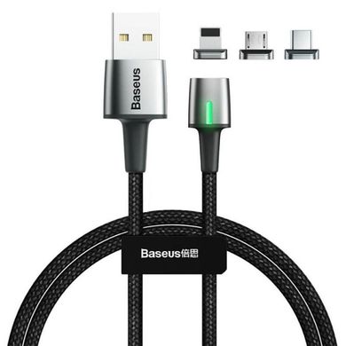 Кабель Lightning / MicroUSB / Type-C to USB Baseus 3in1 TZCAXC-A01 магнітний 1 метр чорний Black фото