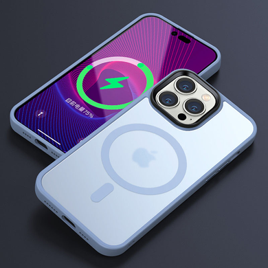 TPU+PC чохол Metal Buttons with MagSafe Colorful для Apple iPhone 14 блакитний Sky blue фото