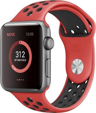 Ремінець Nike Band для Apple Watch 42/44/45mm силіконовий червоний+чорний спортивний ARM Series 5 4 3 2 1 red/black фото
