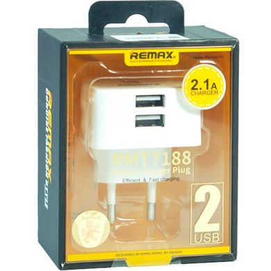 Мережевий зарядний пристрій Remax 2 порту USB швидка зарядка 2.1A СЗУ біле White (RP-U22) фото