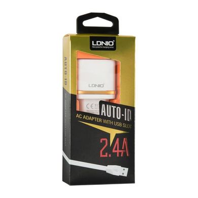 Мережевий зарядний пристрій LDNIO 2 порту USB швидка зарядка 2.4A СЗУ біле White + USB Cable iPhone 5 (DL-AC52) фото