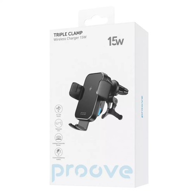 Автомобільний тримач з Бездротовим ЗП Proove Triple Clamp 15W фото
