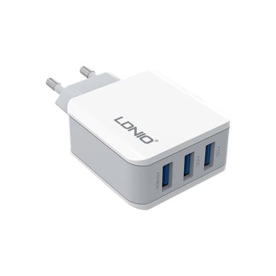 Мережевий зарядний пристрій LDNIO 3 порту USB швидка зарядка 3.1A СЗУ біле White (DL-A3301) фото