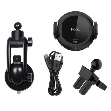 Холдер Hoco CA35 Black (Крепление присоска + Вентеляционная решетка) + Wireless Charger фото
