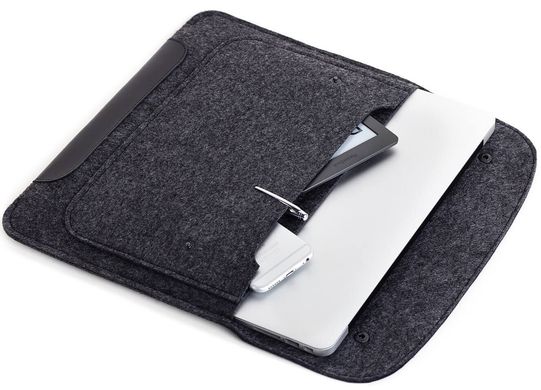 Фетровый чехол-конверт Gmakin для Macbook Air 13 (2012-2017) / Pro Retina 13 (2012-2015) черный+серый (GM01) Black+Gray фото
