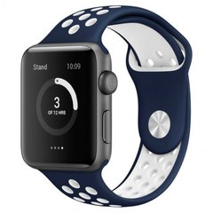 Ремешок Nike Band для Apple Watch 38/40mm силиконовый синий+белый спортивный ARM Series 6 5 4 3 2 1 dark Blue+White фото