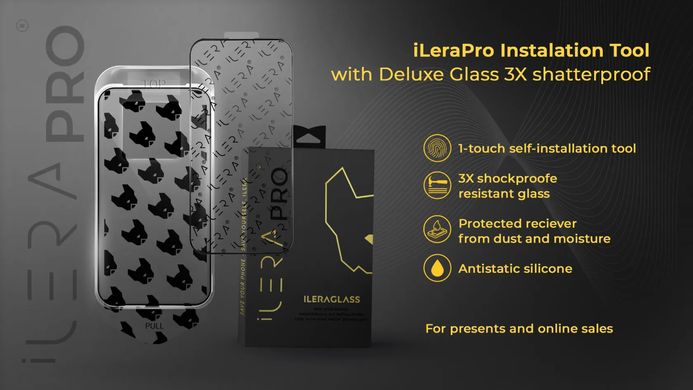 Захисне скло iLeraPro Instalation Tool with Deluxe Glass 3X shatterproof Full Cover для iPhone 14 Plus / 13 Pro Max фото