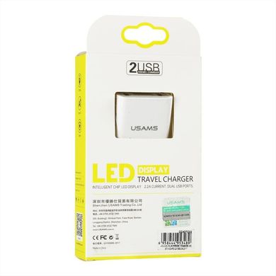 Мережевий зарядний пристрій Usams US-CC040 LED 2 порту USB швидка зарядка 2.2A СЗУ біле White фото