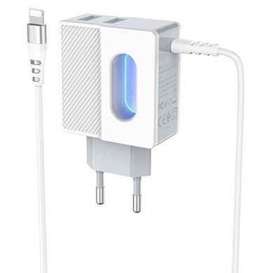 Мережевий зарядний пристрій Hoco C75 2 порту USB швидка зарядка 2.4A СЗУ біле White + USB Cable iPhone X фото