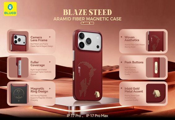 Чохол Blueo Blaze Steed Aramid Fiber Magnetic Case for iPhone 17 Pro Max Classic Red фото