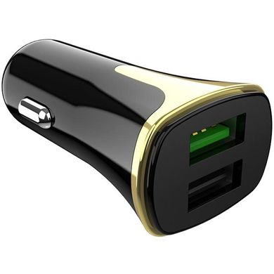 Автомобільний зарядний пристрій Hoco Z31 2 порту USB швидка зарядка 3.4A АЗП чорне Black / Gold + USB кабель Type-C фото