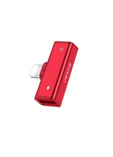 Переходник USAMS US-SJ270 AU05 Dual Lightning Charging and Audio Adapter Red фото