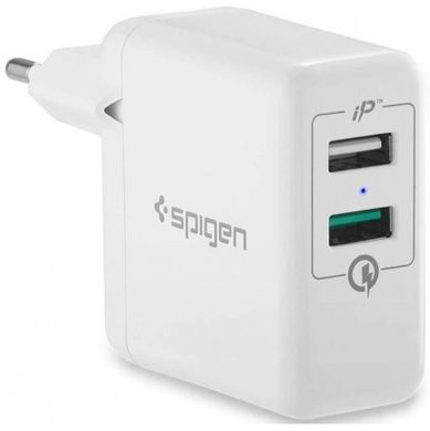 Мережевий зарядний пристрій Spigen Essential F207 2 порту USB швидка зарядка 3.0A СЗУ біле White фото