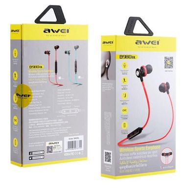 Навушники бездротові вакуумні Awei B980BL Sport Bluetooth з мікрофоном чорні Black фото